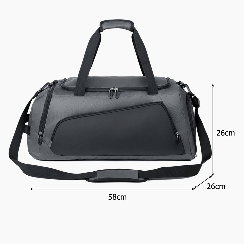 Alt Tag: Sports waterproof portable bag with shoe compartment, unisex design, grey color, 58x26x26 cm, ideal for fitness and travel.